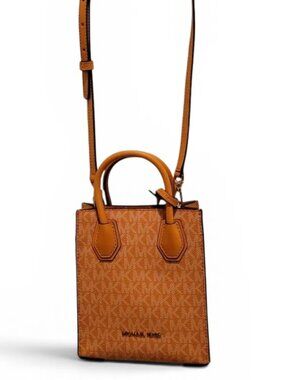 Michael Kors XS Crossbody Bag MK Monogram Orange Leather Mini Tote NWT